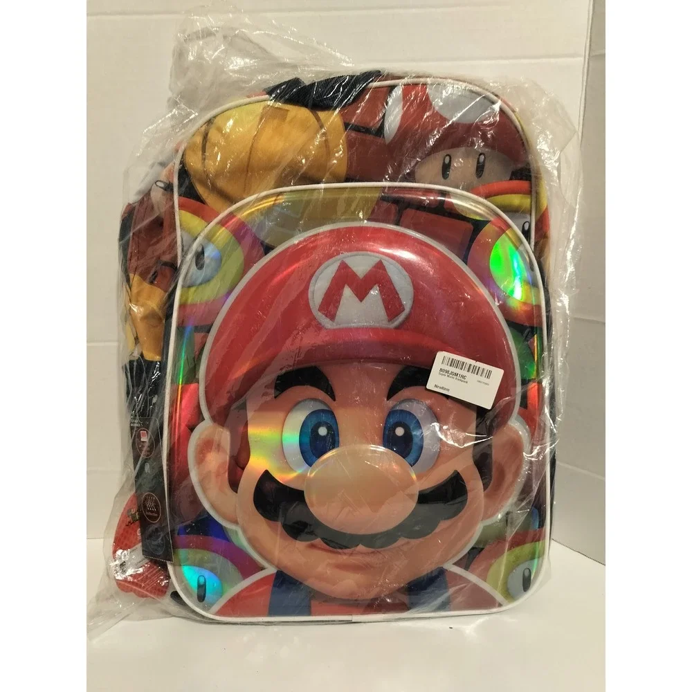 Nintendo Super Mario 17 Inch Backpack Padded Laptop Sleeve Reflective Face NEW